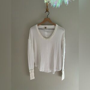 We the‎ Free Henley White Long Sleeve Normcore Scoop Neck Y2K Size Small